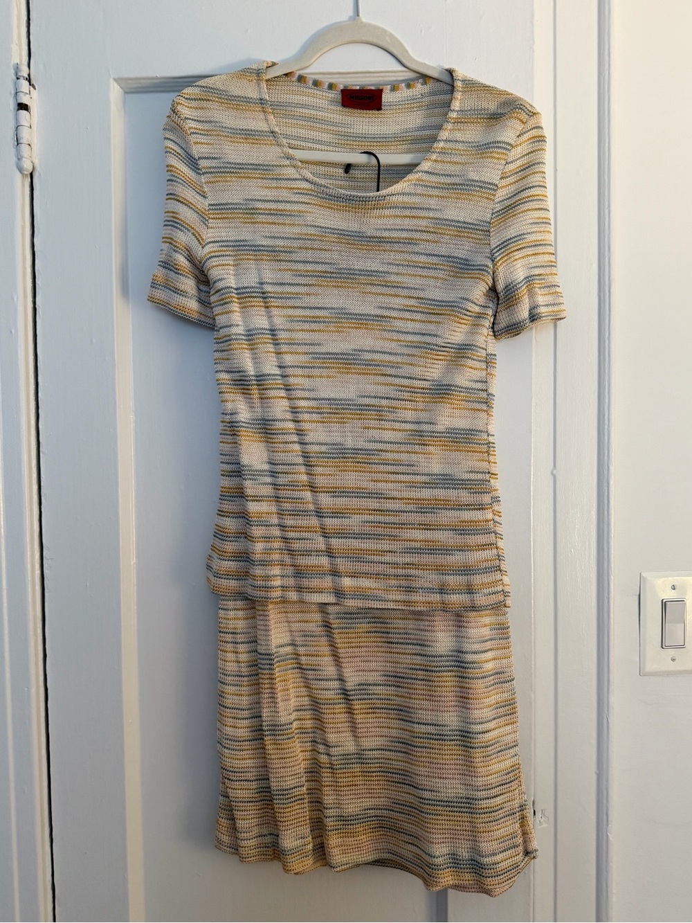 Missoni Striped Knit skirt set in Cream, Yellow and Gray